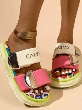 Women Slippers Colorful Candy Stripe design  Thick Sole Shoes 2025 Caeves  8 NEW